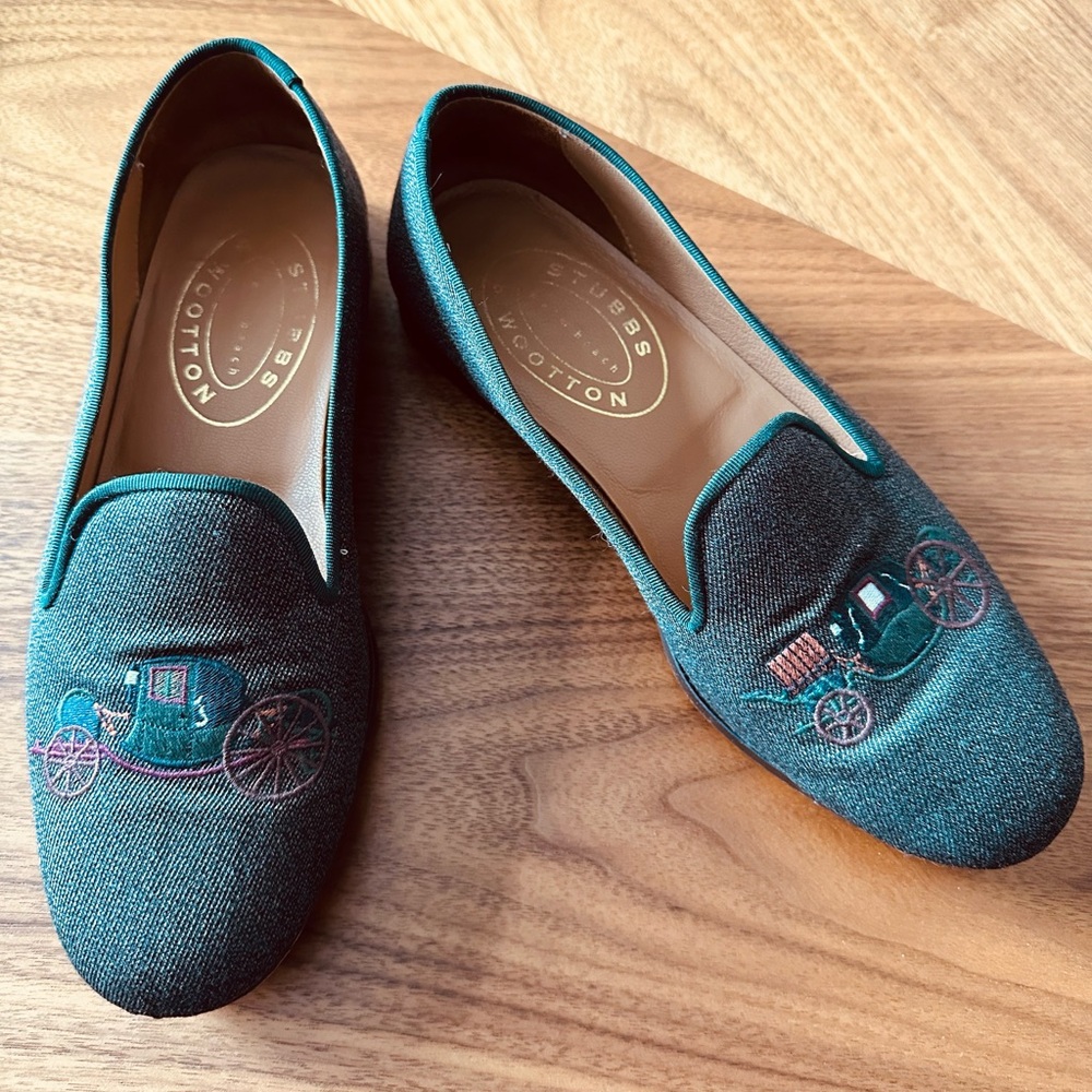 Stubbs & Wootton Green Embroidered Men’s Loafers
